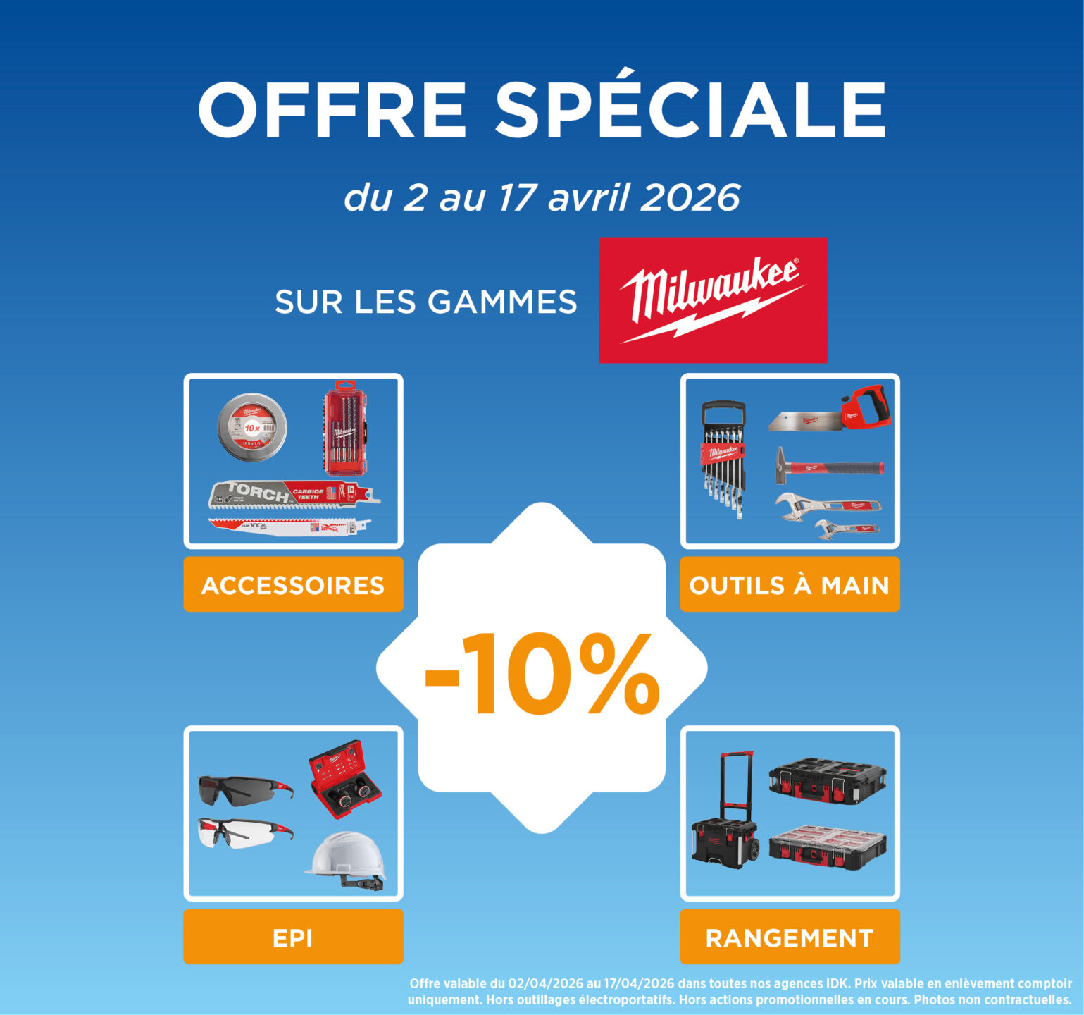 Offre Milwaukee - outillage à main, rangement, EPI, accessoires